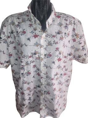 RW&CO Men's White Floral Short-Sleeve Button-Up Cotton Shirt Size XXL